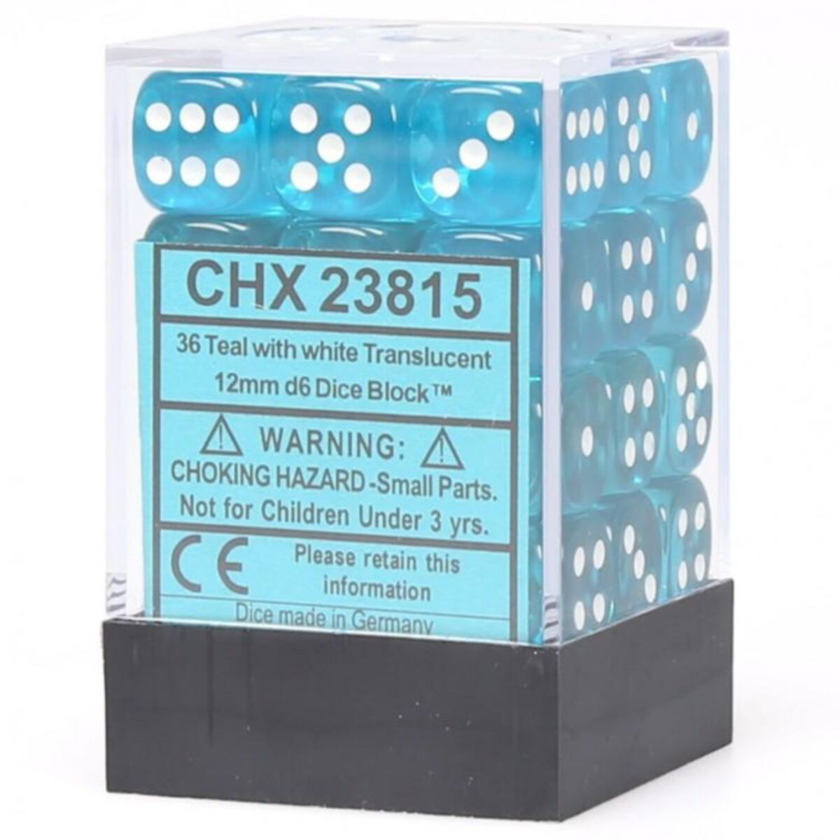 Chessex Translucent Teal/White 12mm D6 Dice (36)