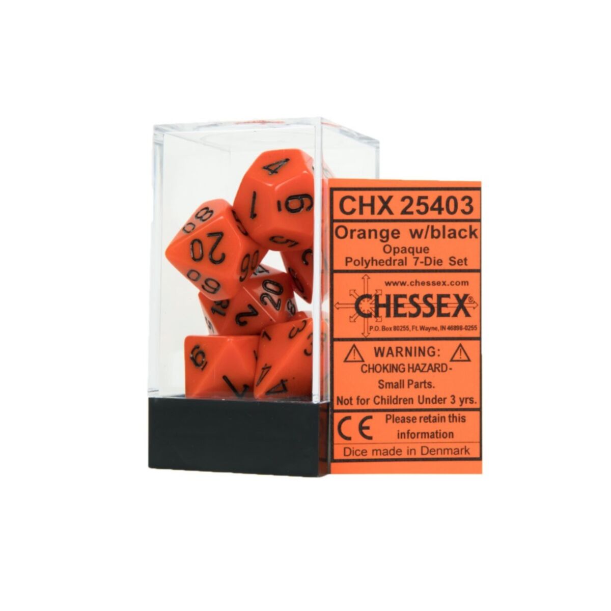Chessex Opaque Orange/Black 7-Piece RPG Dice Set