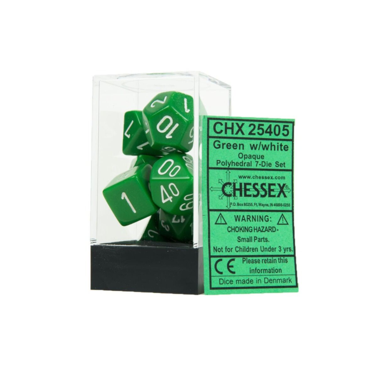 Chessex Opaque Green/White 7-Piece RPG Dice Set