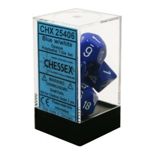 Chessex Opaque Blue/White 7-Piece RPG Dice Set