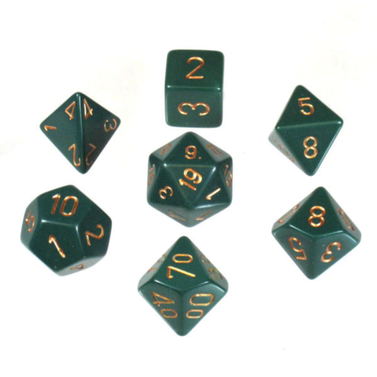 Chessex Opaque Dusty Green/Copper 7-Piece RPG Dice Set