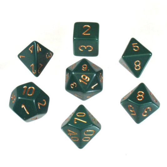 Chessex Opaque Dusty Green/Copper 7-Piece RPG Dice Set