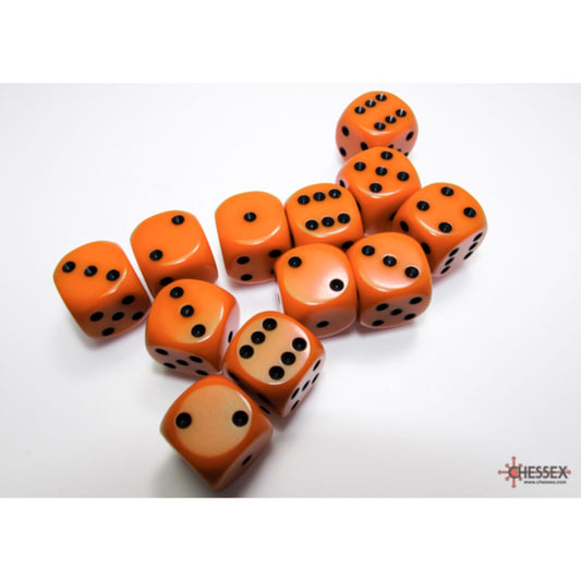 Chessex Opaque Orange/Black 16mm D6 Dice (12)