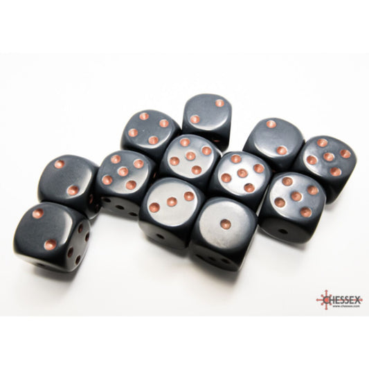 Chessex Opaque Dark Grey/Copper 16mm D6 Dice (12)