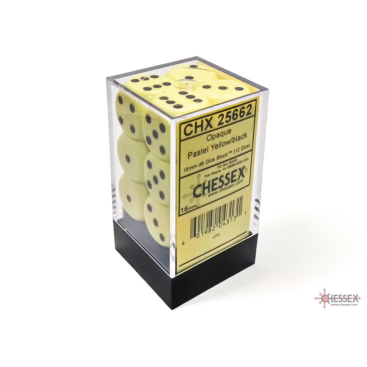 Chessex Opaque Pastel Yellow/Black 16mm D6 Dice (12)