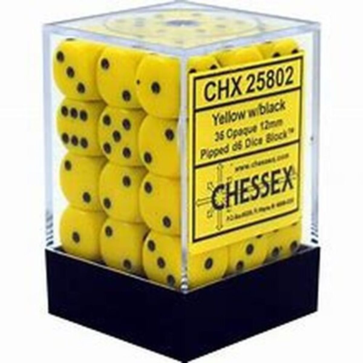 Chessex Opaque Yellow/Black 12mm D6 Dice (36)