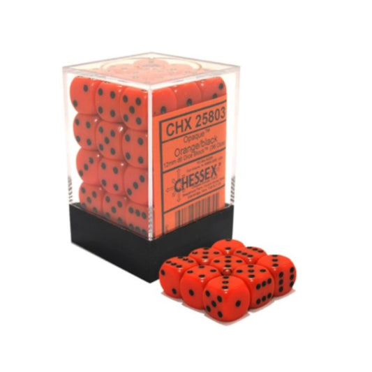 Chessex Opaque Orange/Black 12mm D6 Dice (36)