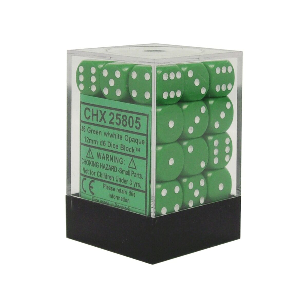 Chessex Opaque Green/White 12mm D6 Dice (36)