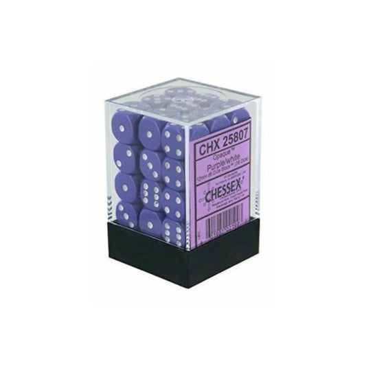Chessex Opaque Purple/White 12mm D6 Dice (36)