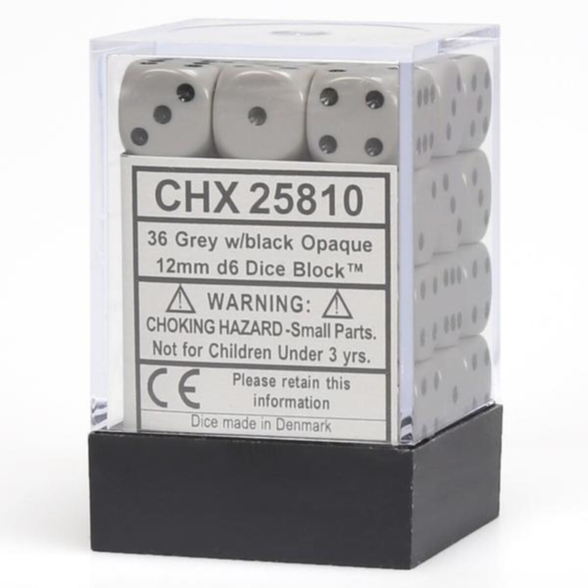 Chessex Opaque Dark Grey/Black 12mm D6 Dice (36)