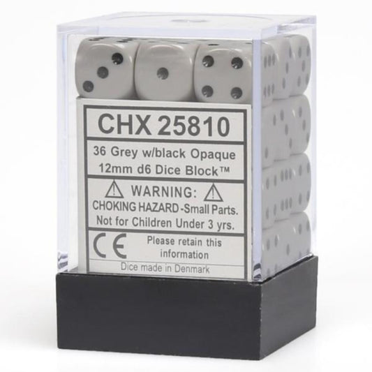Chessex Opaque Dark Grey/Black 12mm D6 Dice (36)
