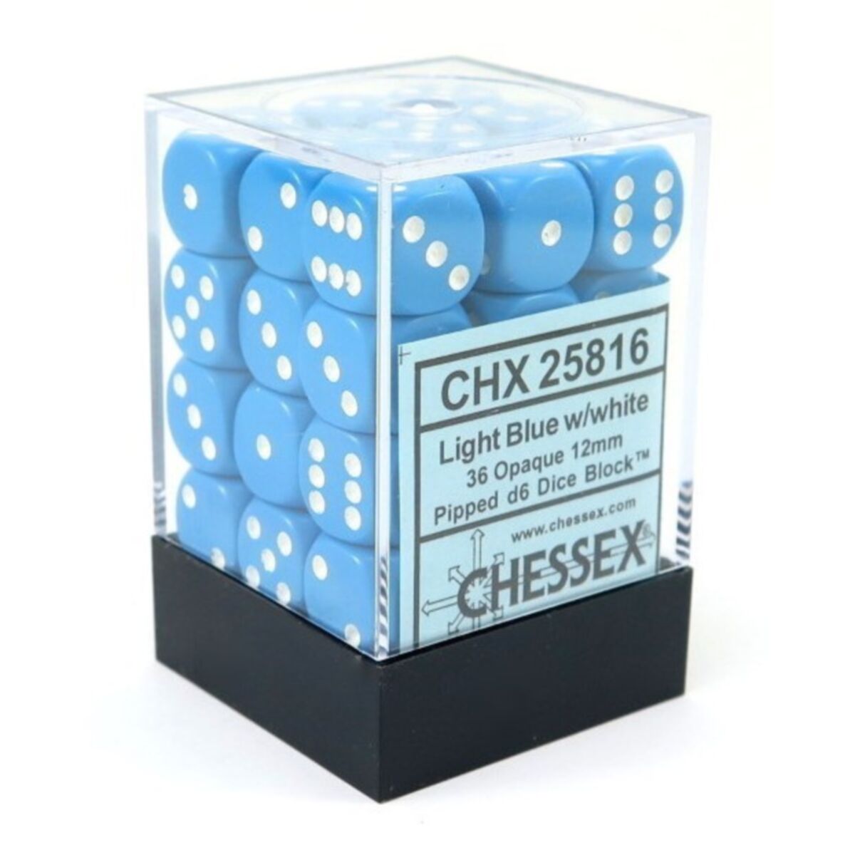 Chessex Opaque Light Blue/White 12mm D6 Dice (36)