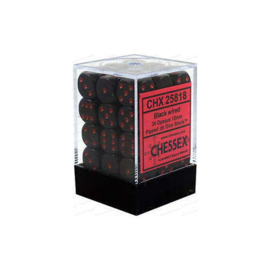 Chessex Opaque Black/Red 12mm D6 Dice (36)