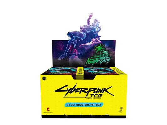 Cyberpunk TCG Welcome to Night City retail booster display official packaging