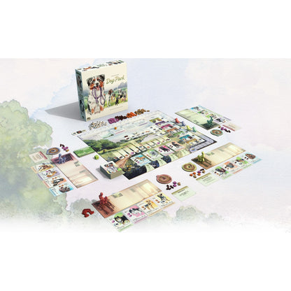 Dog Park – game components laid out beside the box
