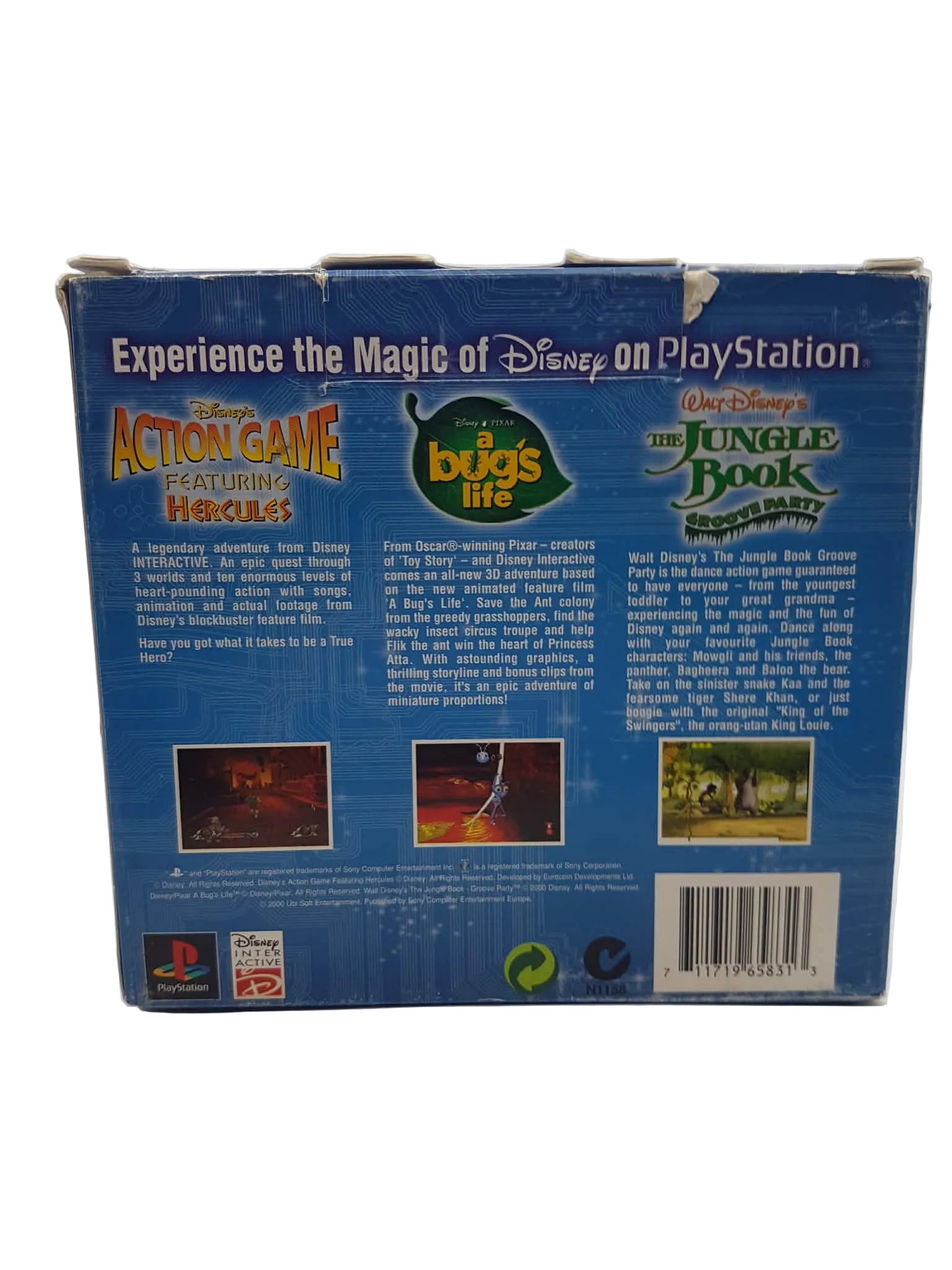 Back of a Disney PlayStation game box featuring various Disney titles.