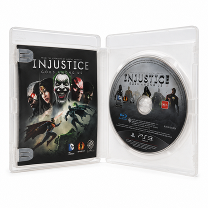 Injustice: Gods Among Us game case with disc on a white background