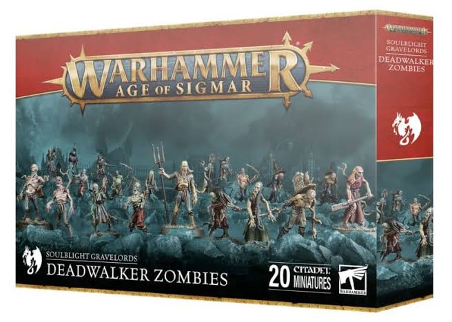 Warhammer Age of Sigmar Deadwalker Zombies game box with miniatures on a white background