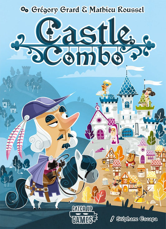 Castle Combo board game with cards and wooden messenger pawn