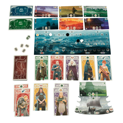 Knarr – game cards and components arranged beside the box