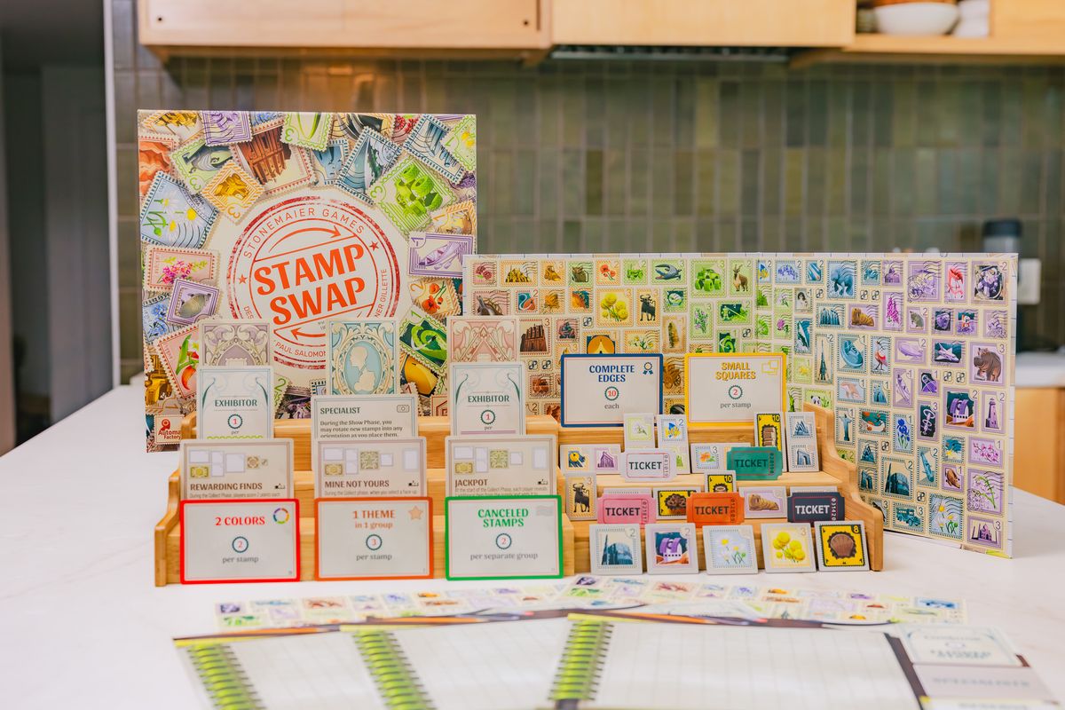 Stamp Swap Board Game | Strategic Stamp Collecting & Trading Game | Drafting, Tile Placement & Set Collection | 1–5 Players | Ages 14+