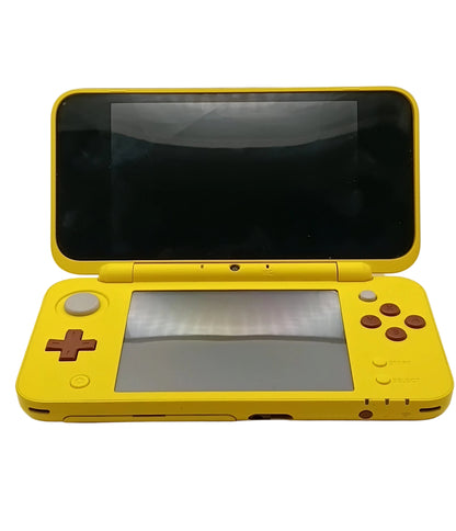 Yellow handheld gaming device on a white background