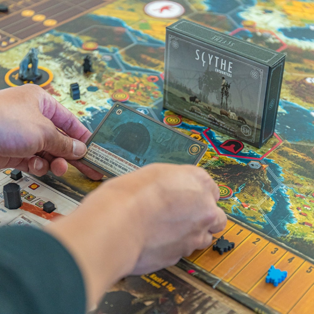Scythe: Encounters Expansion – encounter cards shown during Scythe gameplay