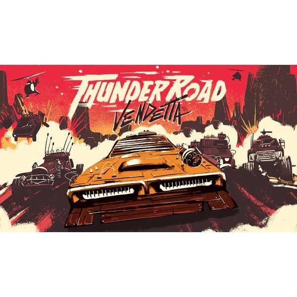 Thunder Road: Vendetta – front cover artwork showing armed vehicles racing through a wasteland