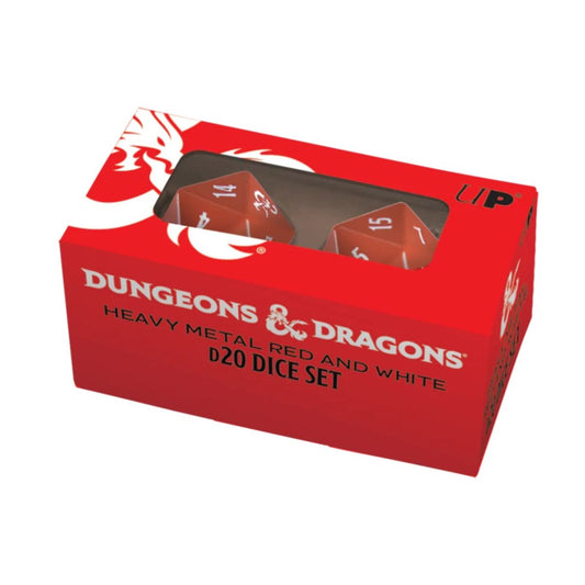 Ultra PRO D&D Heavy Metal D20 Dice Set (2) – Red & White