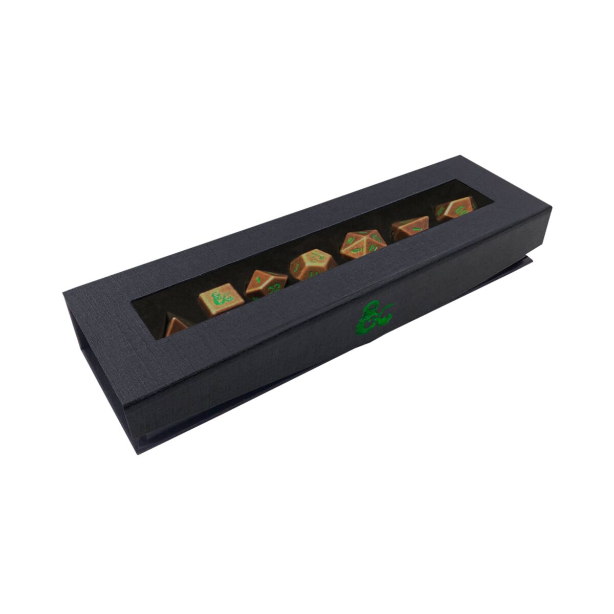 Ultra PRO D&D Heavy Metal 7-Piece Dice Set – Feywild Copper & Green