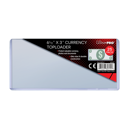 Ultra PRO Regular Currency Toploader Sleeves (25ct) for 6-1/2" x 3" Bills – UP82315